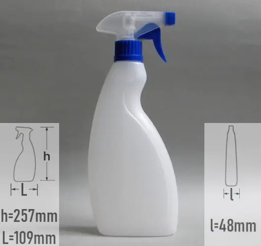 Sticla plastic 500ml culoare semitransparent cu capac trigger-sprayer alb cu albastru